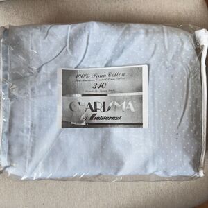 NOS Charisma By Fieldcrest KING Blue & White Classic Dot Bed Skirt Supima Cotton